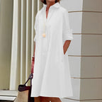 Autumn Dress with Fold-Over Collar | Perfect for Cool Days - White