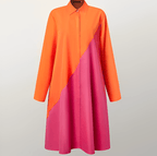Autumn Dress with Fold-Over Collar | Perfect for Cool Days - Orange-Red