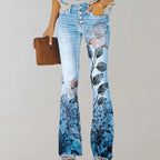 Flared Winter Pants with Buttonhole Detail | Perfect for Winter - Pink Flower