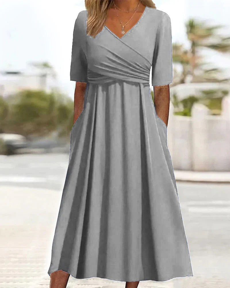 Midi Dress with Sleeves and Figure-Hugging Fit | Perfect for Autumn - Gray