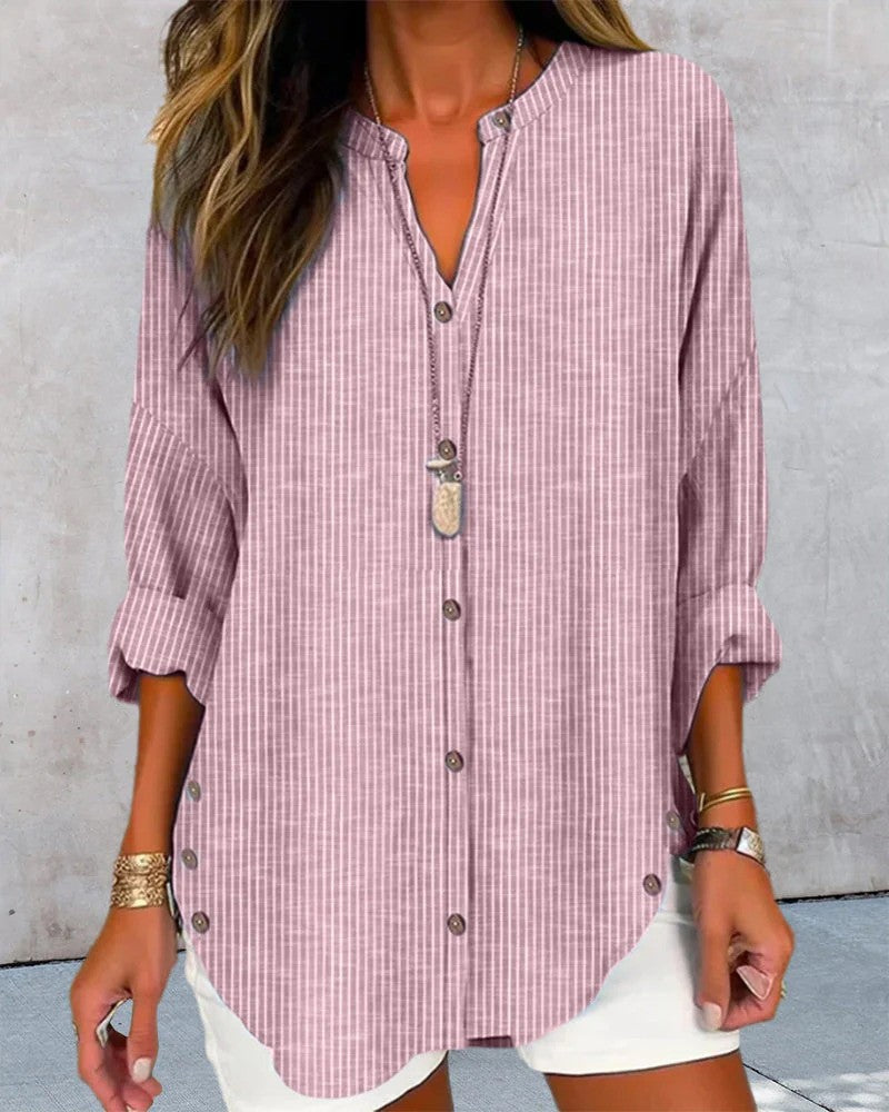 Striped Women's Shirt with Relaxed Fit | Perfect for Autumn - Light Red