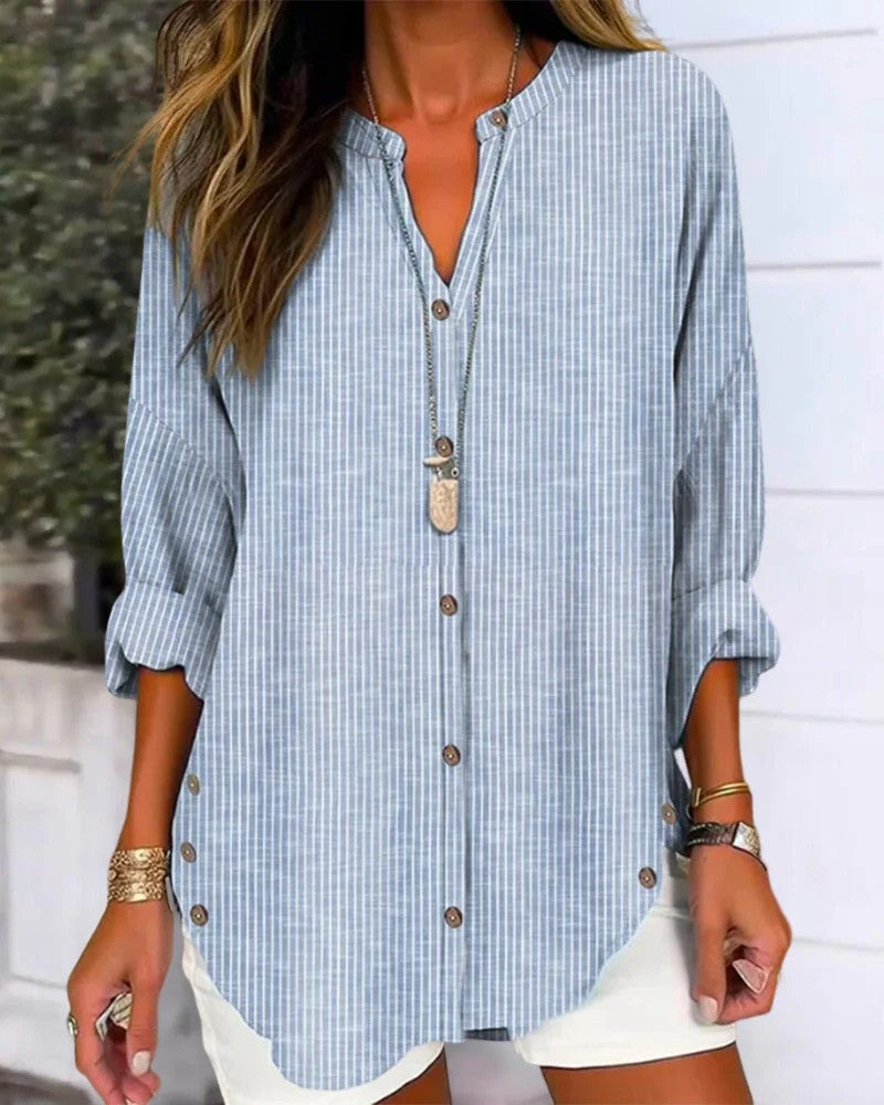 Striped Women's Shirt with Relaxed Fit | Perfect for Autumn - Blue
