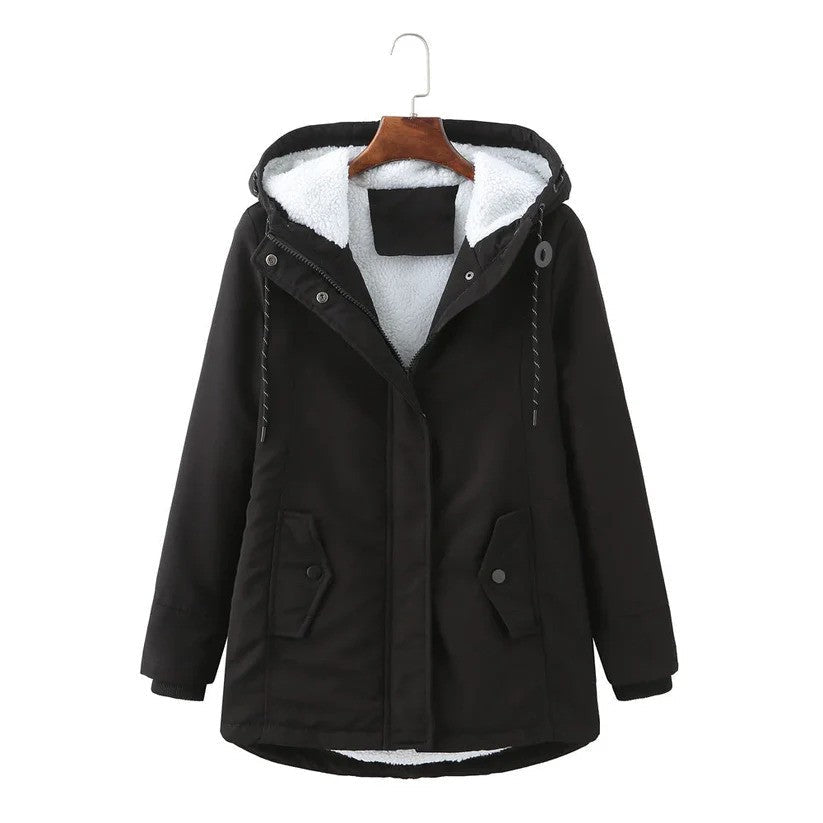 Women's Winter Coat with Warm Lining, Hood & Zipper | Perfect for Cold Winter Days - Black