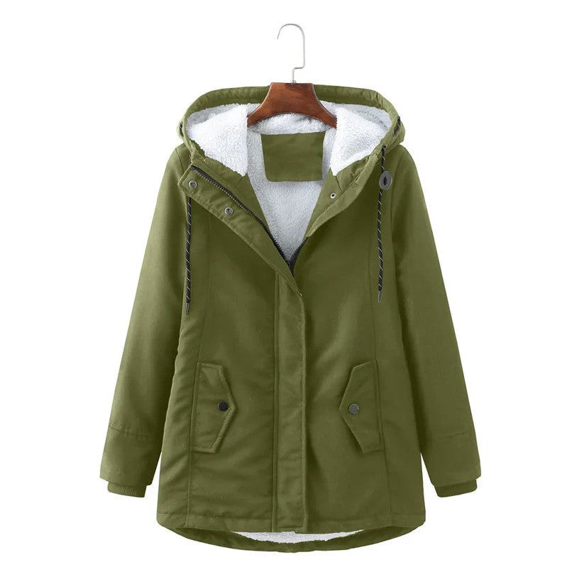 Women's Winter Coat with Warm Lining, Hood & Zipper | Perfect for Cold Winter Days - Dark Green