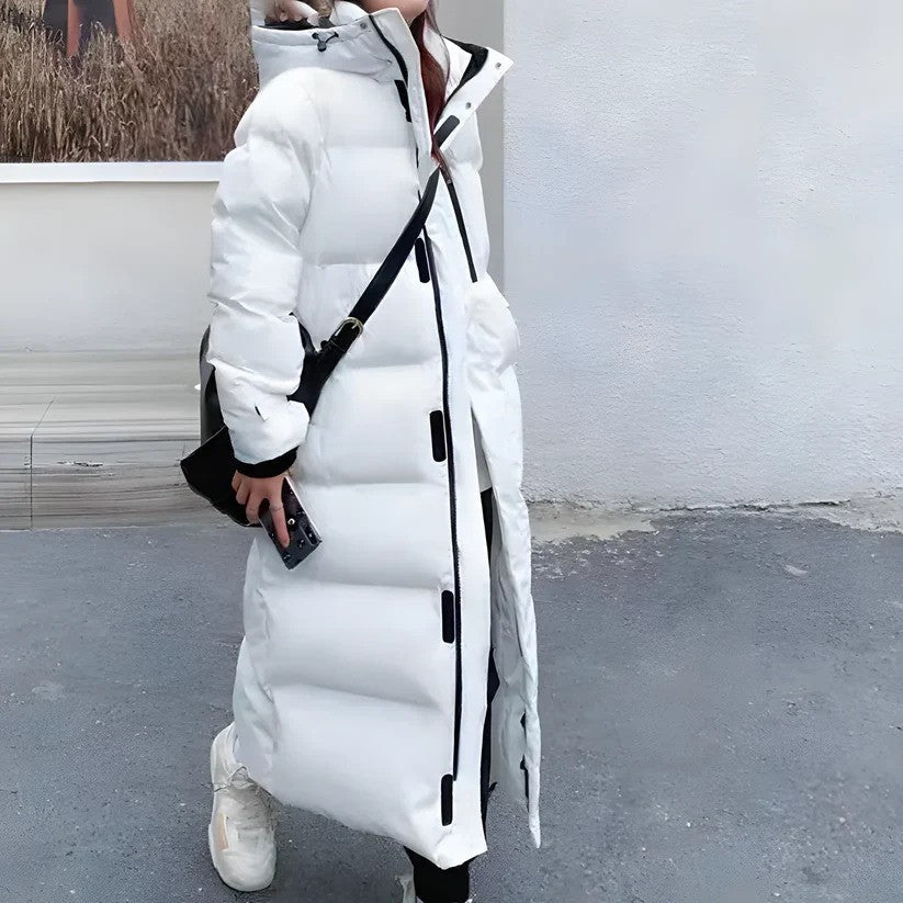 Long Women's Down Jacket for Winter with Optimal Warmth and Freedom of Movement | Perfect for Cold Winter Months - White