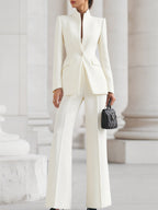 Women's Two-Piece Set, Tailored Blazer and Straight Pants - White