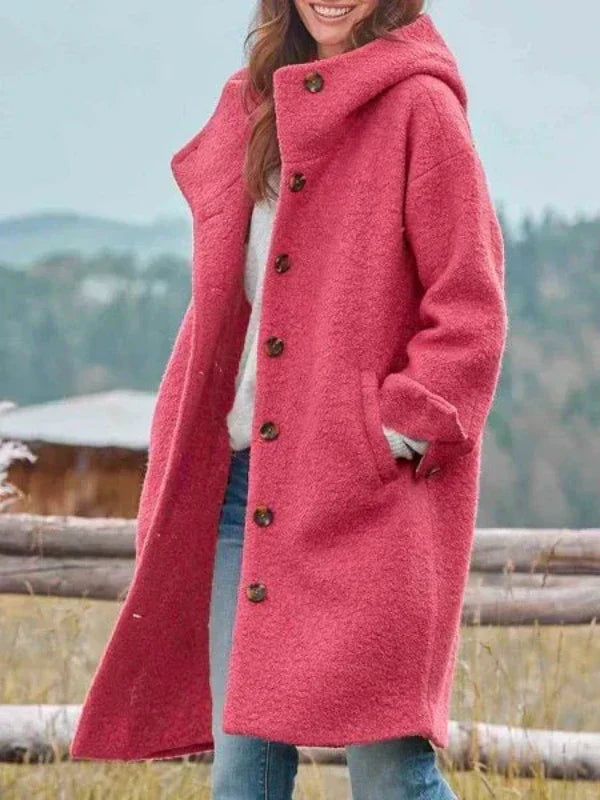 Women's Long Winter Jacket with Slim Fit and Pockets - Pink