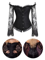 Body Damen Langarm Spitze Bauchweg Bodysuit schulterfrei figurformend