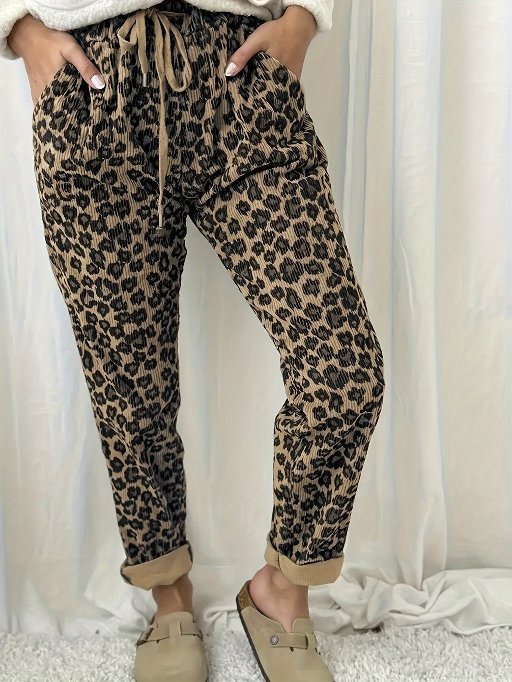 Women's Corduroy Leopard Print Long Pants | Women's Clothing
