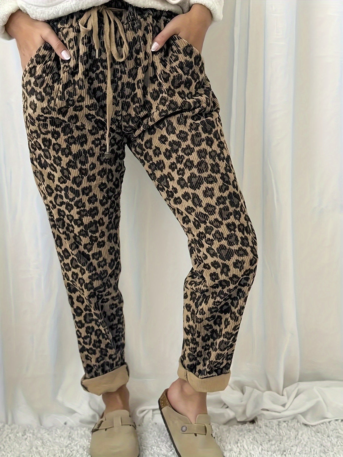 Women's Corduroy Leopard Print Long Pants | Women's Clothing