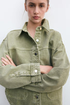 Klassische khakifarbene Jeansjacke für den Alltagsstil | Leichte Jacke