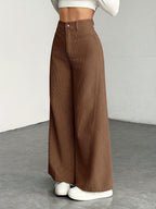 Damen High Waist Cordhose mit weitem Bein, lässig, waschbar