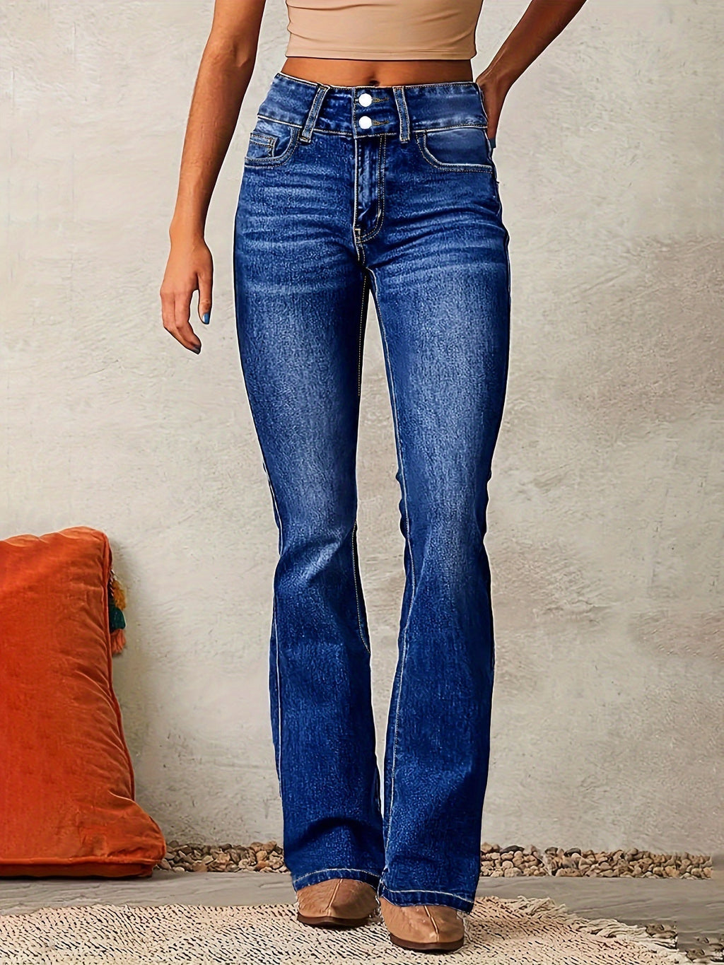 Women's High-Waist Skinny Jeans with Zipper Details - Navy