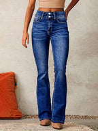 Women's High-Waist Skinny Jeans with Zipper Details - Navy