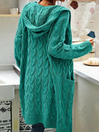 Plus Size, Women's Mid Length Hooded Cardigan with Button-Detail Pockets