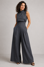 Damen Premium Leinen Zweiteiler mit weitem Bein Sommer Mode