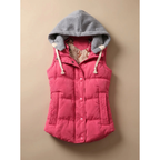 Women's quilted vest with hood, zipper and pockets