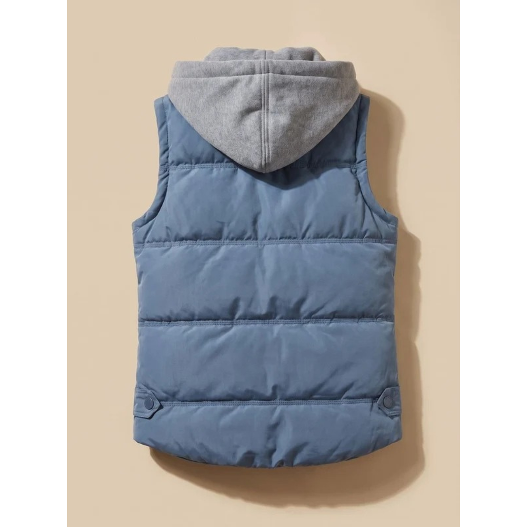 Women's quilted vest with hood, zipper and pockets