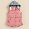 Women's quilted vest with hood, zipper and pockets