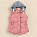 Women's quilted vest with hood, zipper and pockets