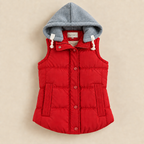 Women's quilted vest with hood, zipper and pockets