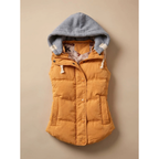 Women's quilted vest with hood, zipper and pockets