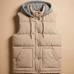 Women's quilted vest with hood, zipper and pockets