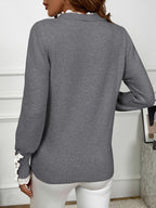 Damen Kuscheliger roter Rippenpullover mit Spitzenbesatz Lässige Langarm | Textur