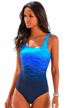 Women's Summer Swimsuit with Ombré Gradient and Back Cutout - Blue