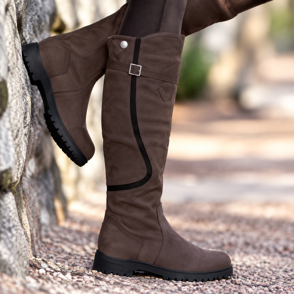 Women's Waterproof Leather Boots with High Shaft and Buckle