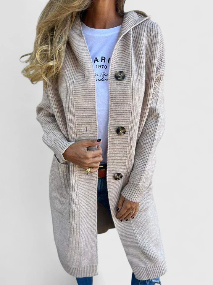 Women's Long Button Cardigan with Deep Front Pockets