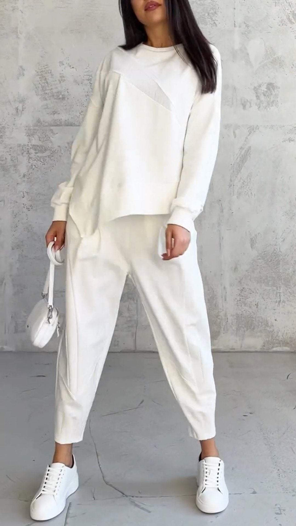 Kaylani - Winter Two-Piece Set with Crew Neck - White