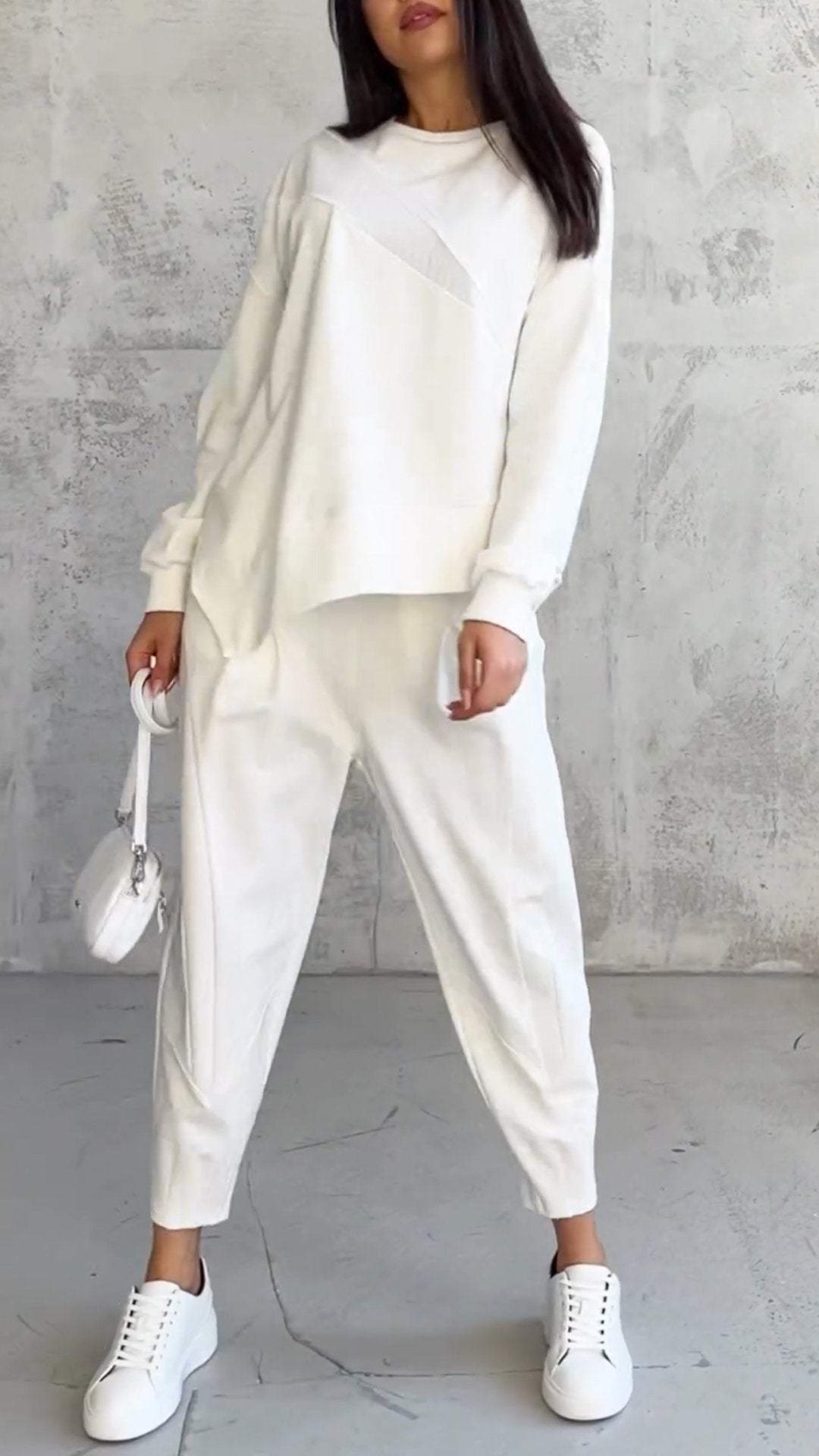 Kaylani - Winter Two-Piece Set with Crew Neck - White