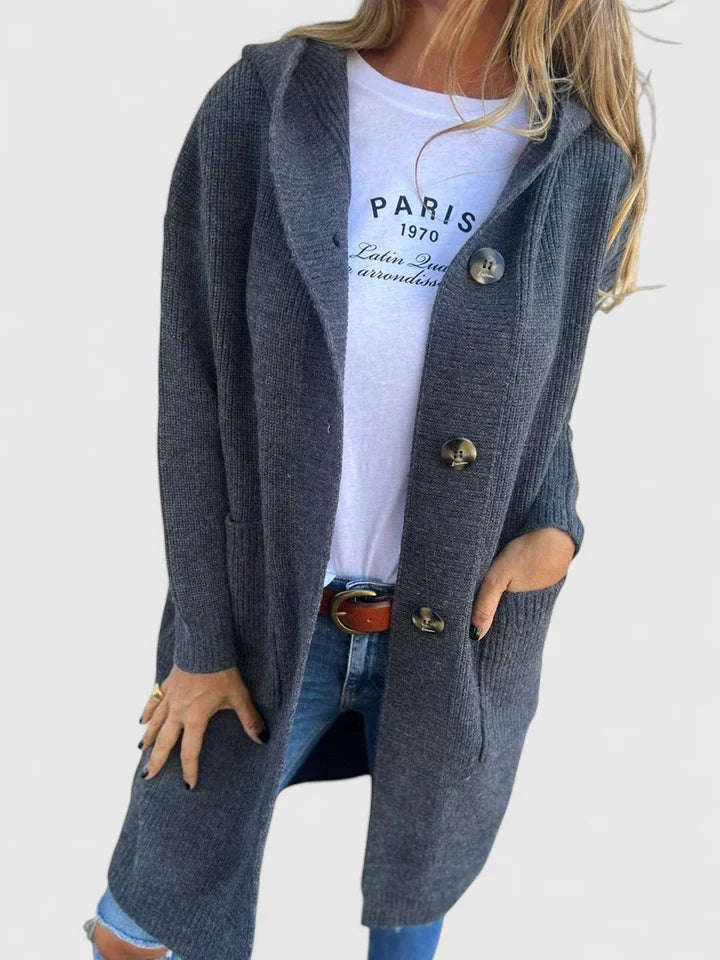 Women's Long Button Cardigan with Deep Front Pockets