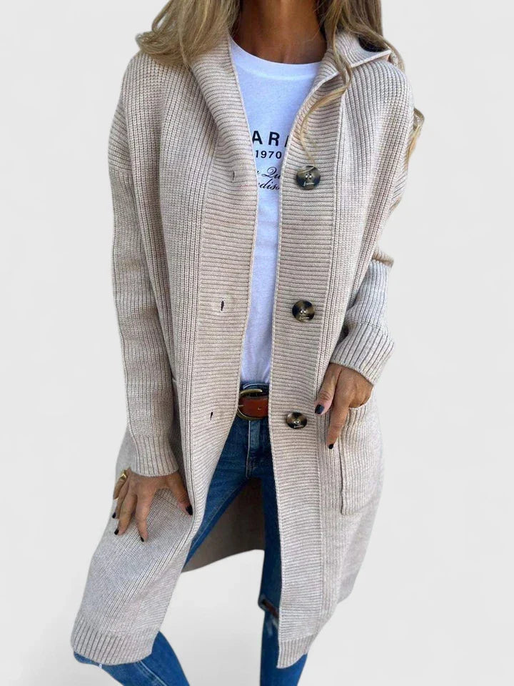 Women's Long Button Cardigan with Deep Front Pockets