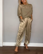 Kamila - Stylish Two-Piece Summer Set - Gold