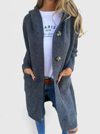 Women's Long Button Cardigan with Deep Front Pockets