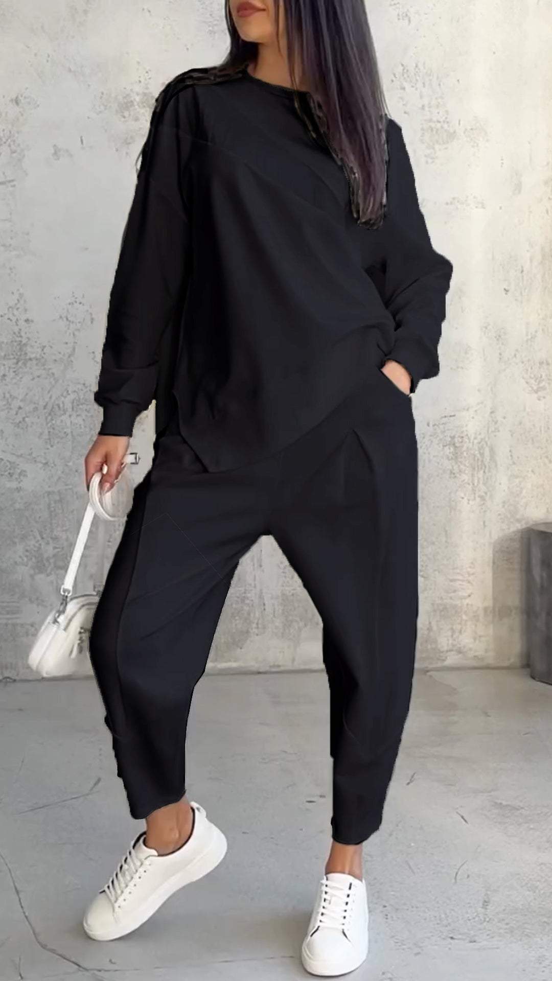 Kaylani - Winter Two-Piece Set with Crew Neck - Black