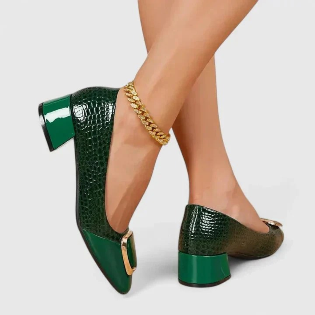 Women’s Elegant Gold Buckle Leather Shoes