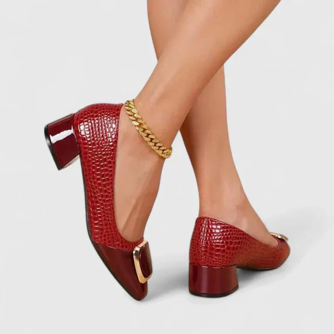 Women’s Elegant Gold Buckle Leather Shoes