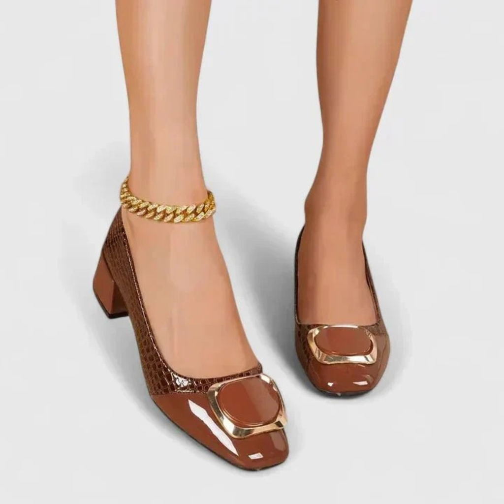 Women’s Elegant Gold Buckle Leather Shoes