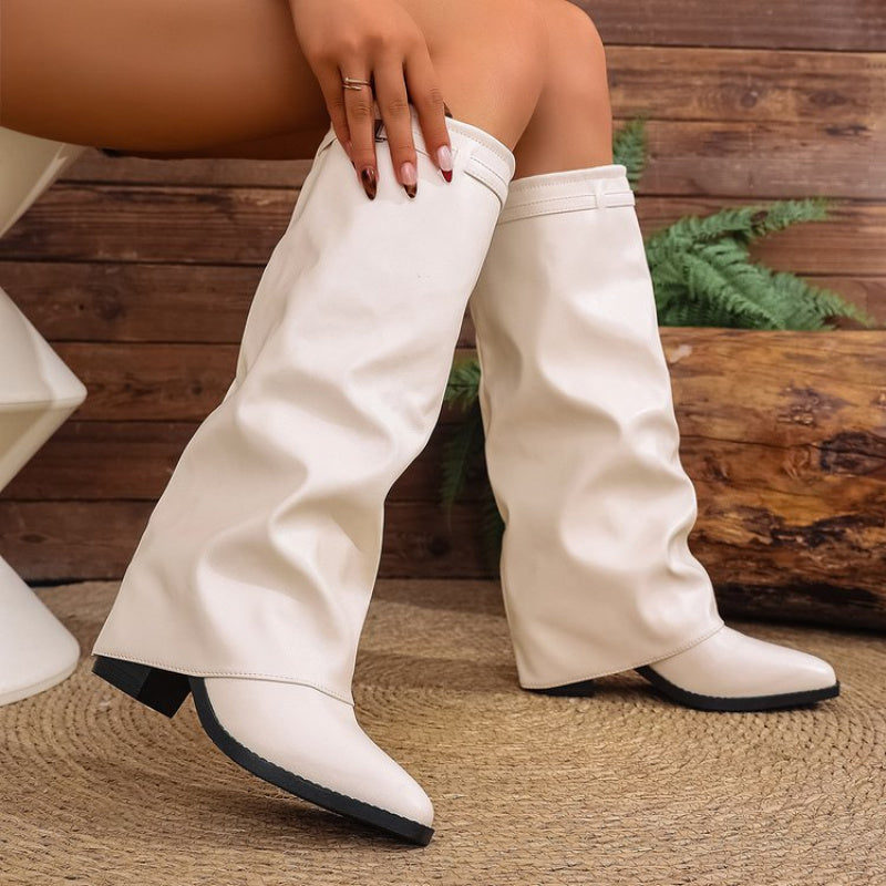 Damen-Schlupfstiefel mit spitzer Zehenpartie und kniehohem Schaft