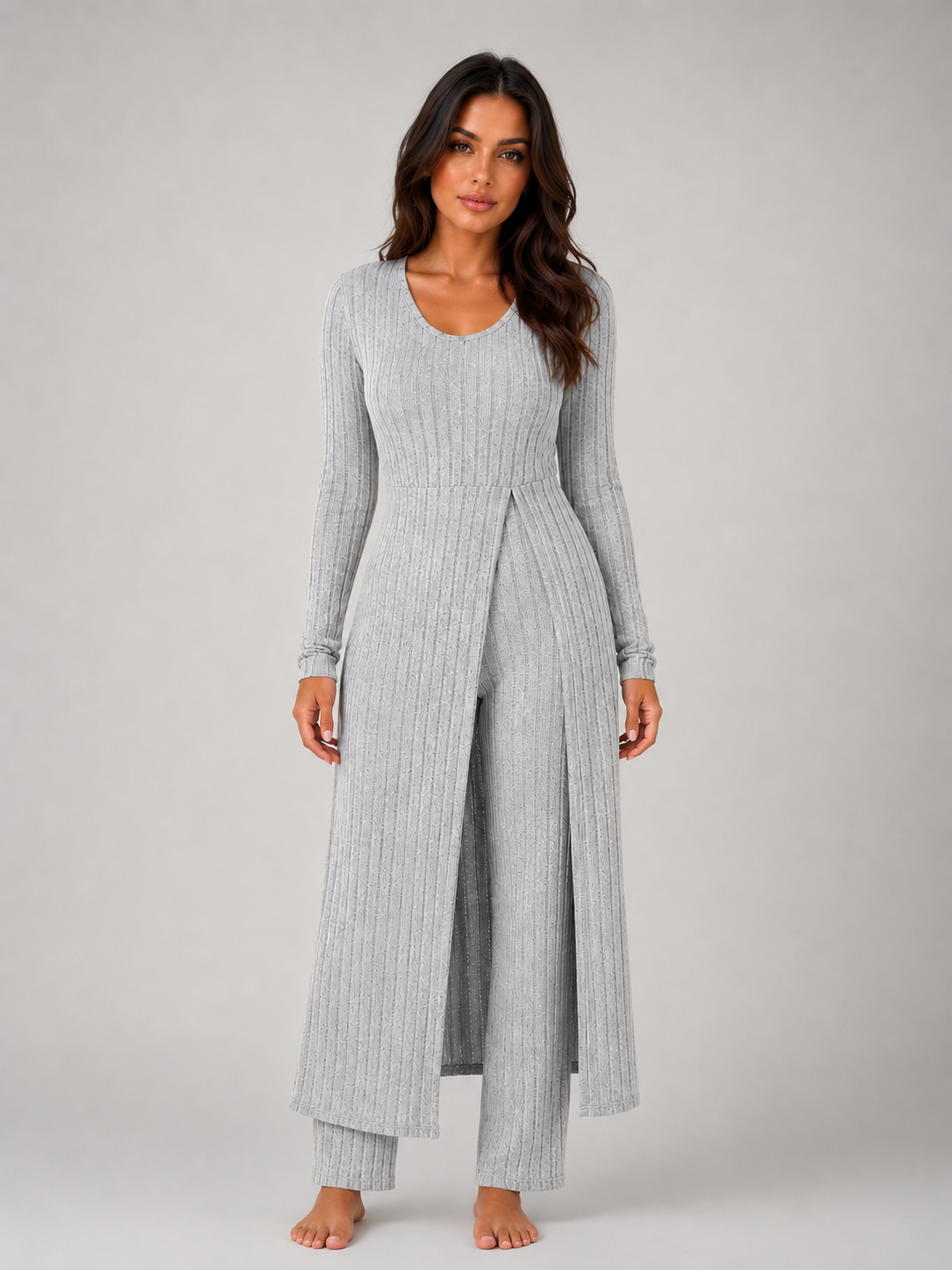 Women's Ribbed Two-Piece Relaxed Lounge Set