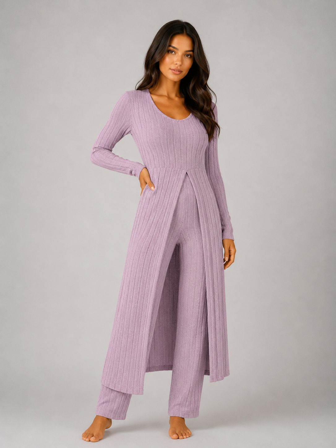 Women's Ribbed Two-Piece Relaxed Lounge Set