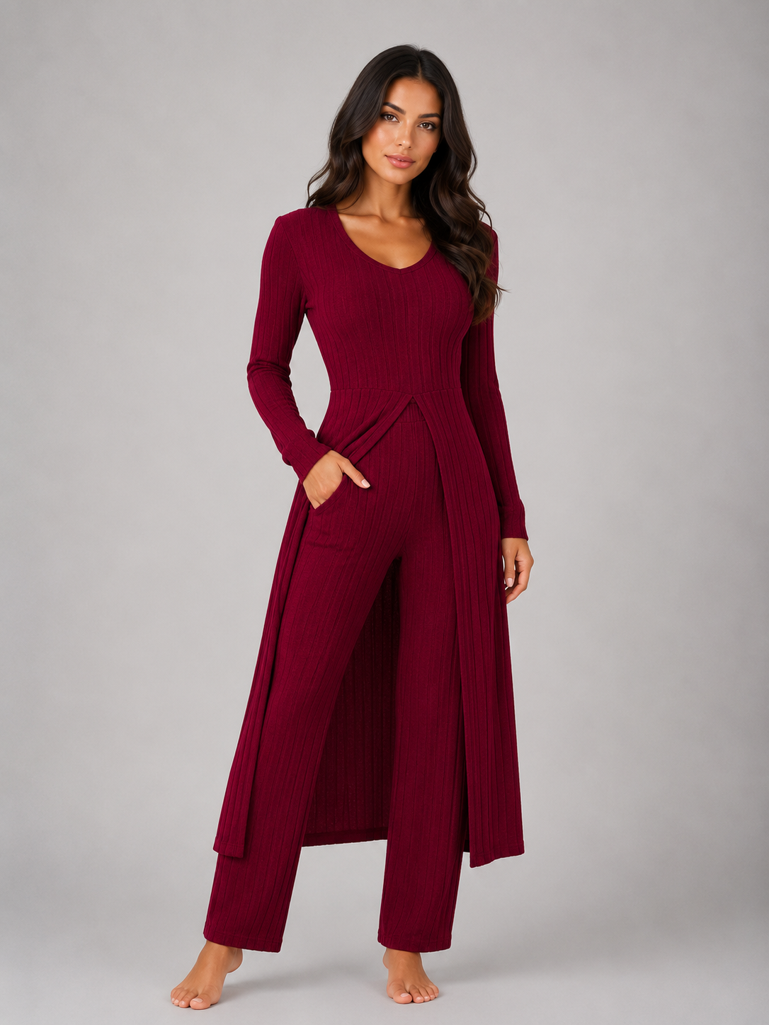 Women's Ribbed Two-Piece Relaxed Lounge Set