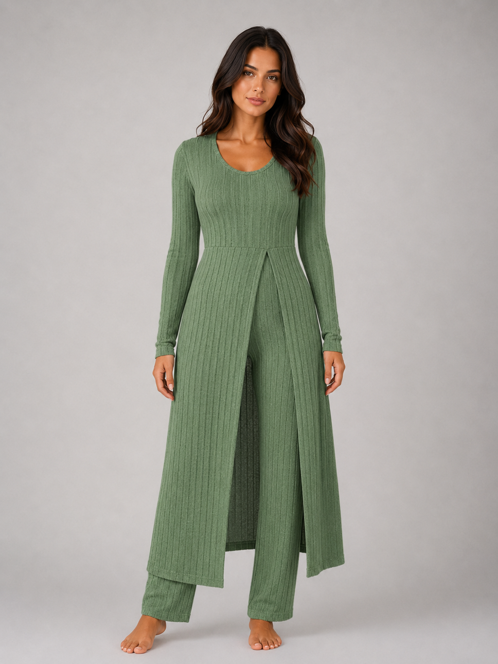 Women's Ribbed Two-Piece Relaxed Lounge Set