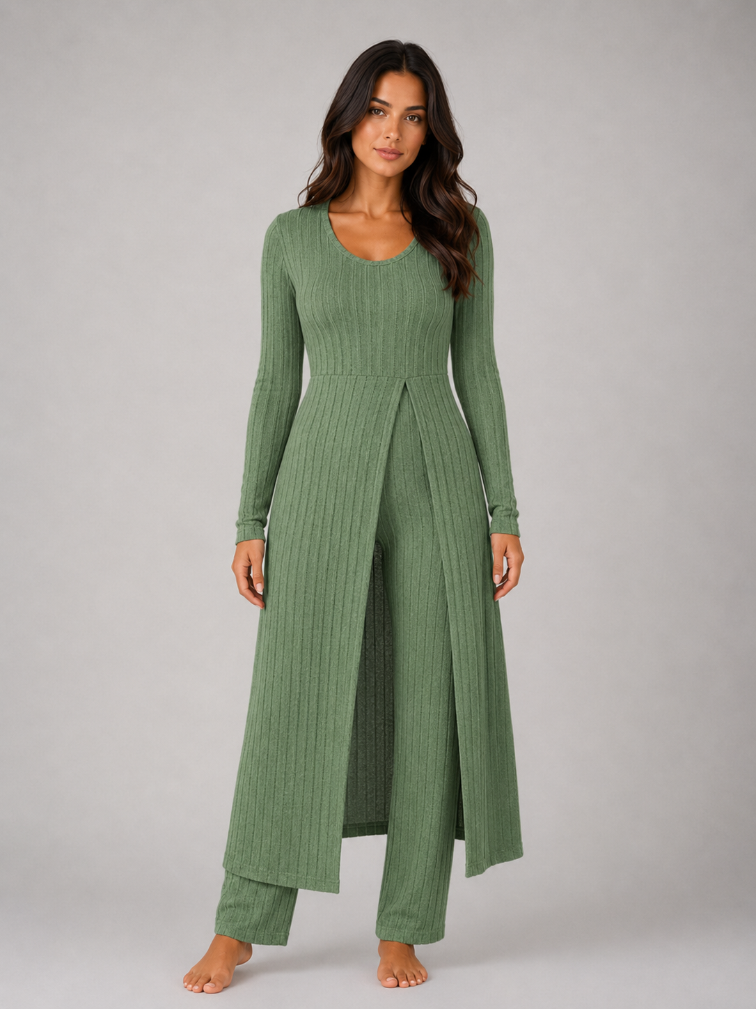 Women's Ribbed Two-Piece Relaxed Lounge Set