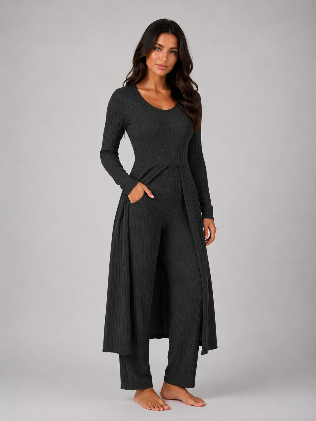Women's Ribbed Two-Piece Relaxed Lounge Set