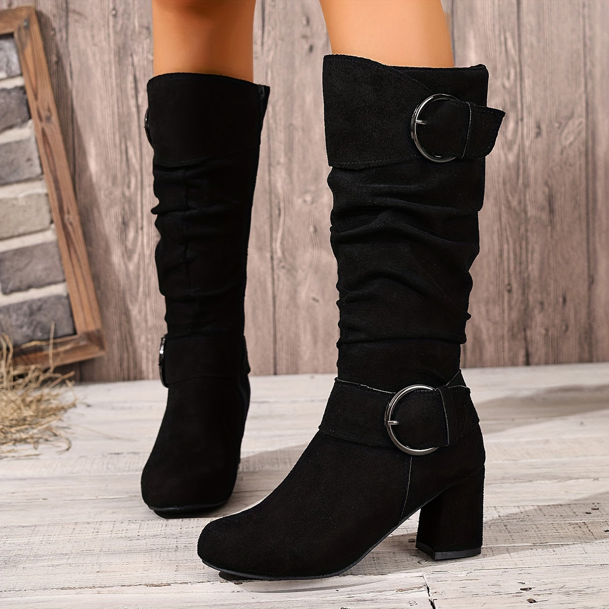 Women's Slouch Block Heel Knee High Boots