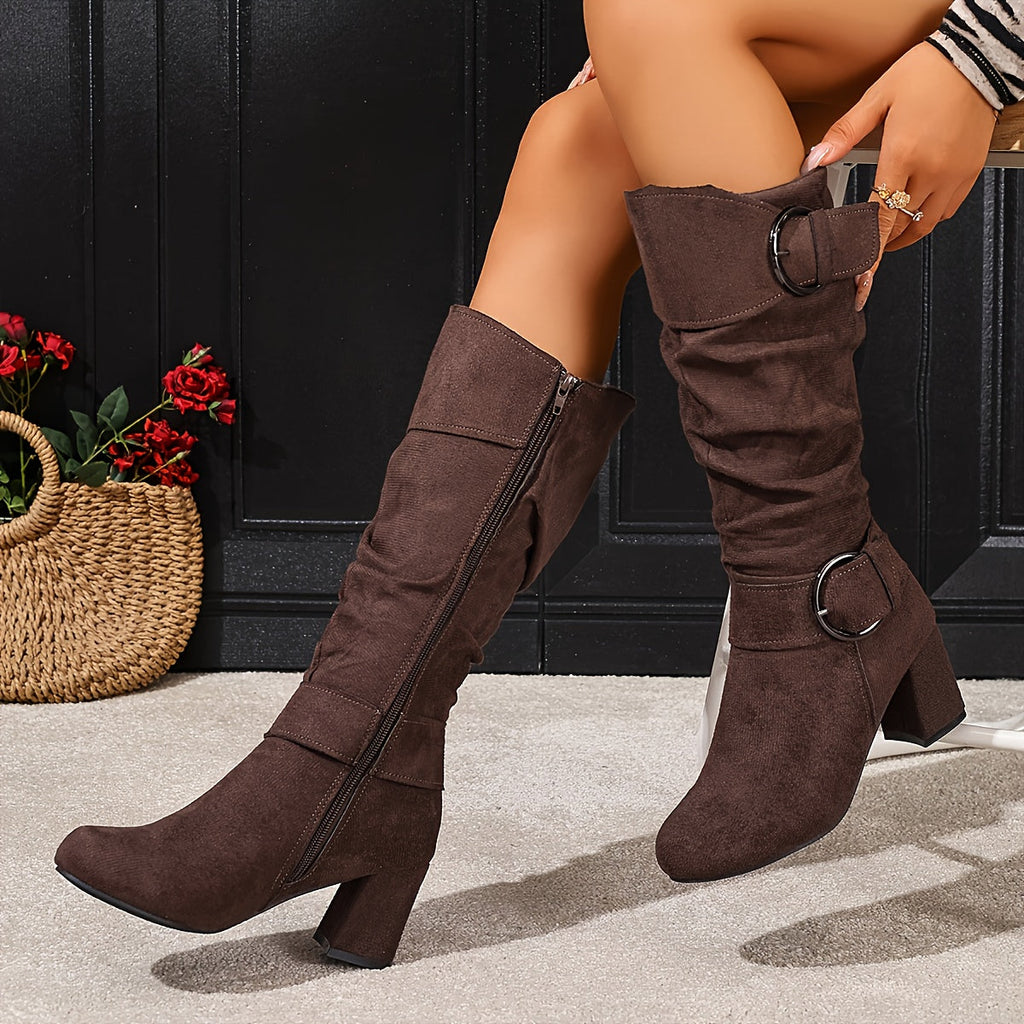 Women's Slouch Block Heel Knee High Boots